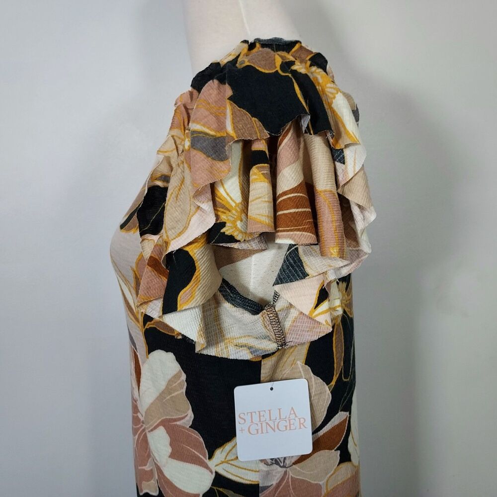 Stella + Ginger Shirt Top Ruffled Short Sleeve Stretch Floral Womens Large NWT - Picture 4 of 15